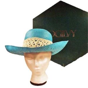 HAT TURQUOISE, WIDE BRIM MADE IN ITALY TAGS ON Sz MEDIUM, WHITE CROCHET HAT BAND